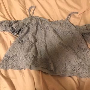 Blue cold shoulder top